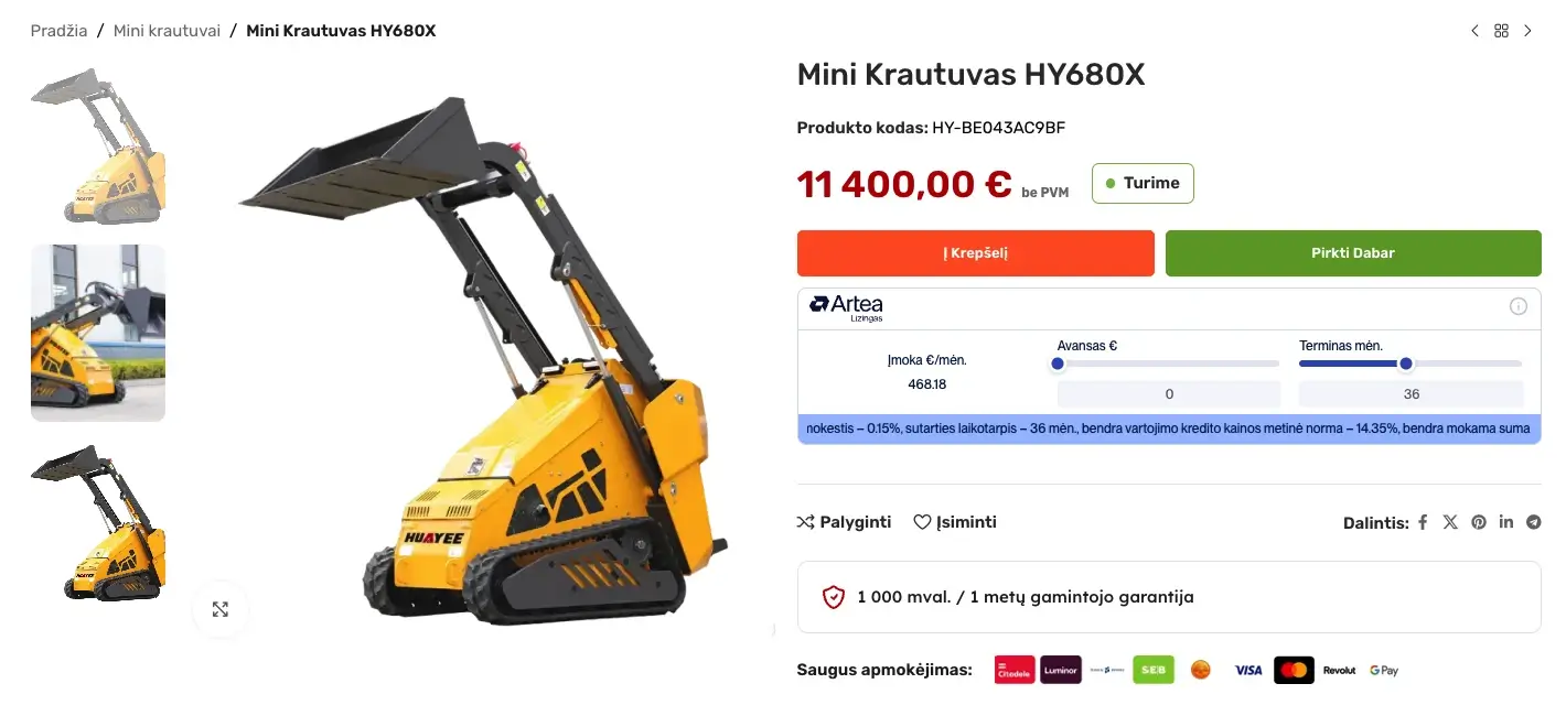 Artea lizingas woocommerce, sb lizingas woocommerce