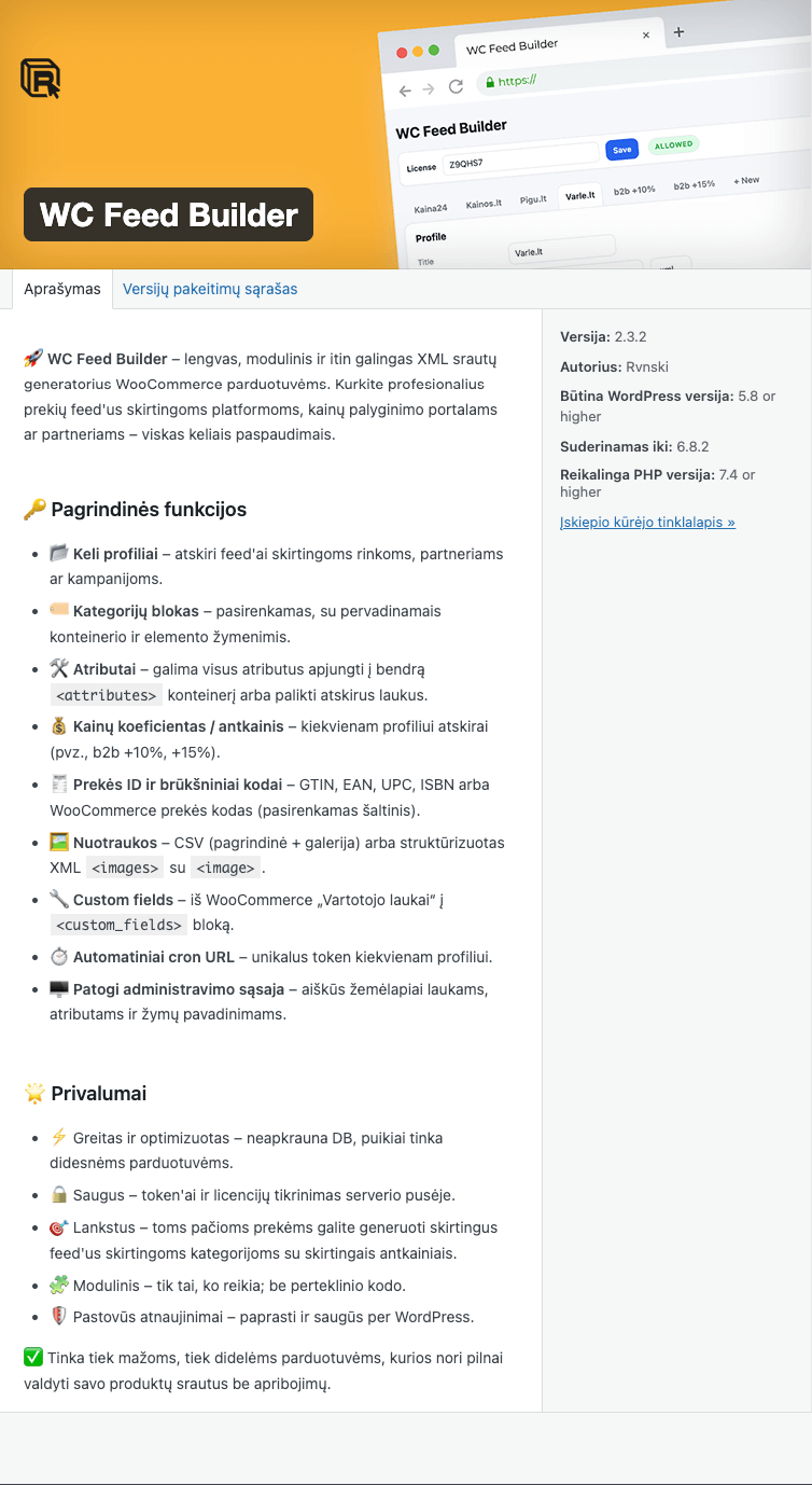 XML prekiu eksportavimas pigu varle
